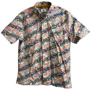 Oromen Size M Men’s Short-Sleeve Floral Button-Up 100% Cotton Shirt